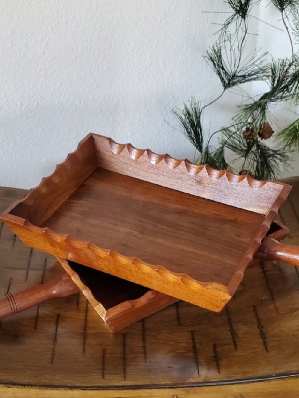 VTG Mid Century Apco Japan Wooden Nesting Serving Trays Handled Catchall Obon